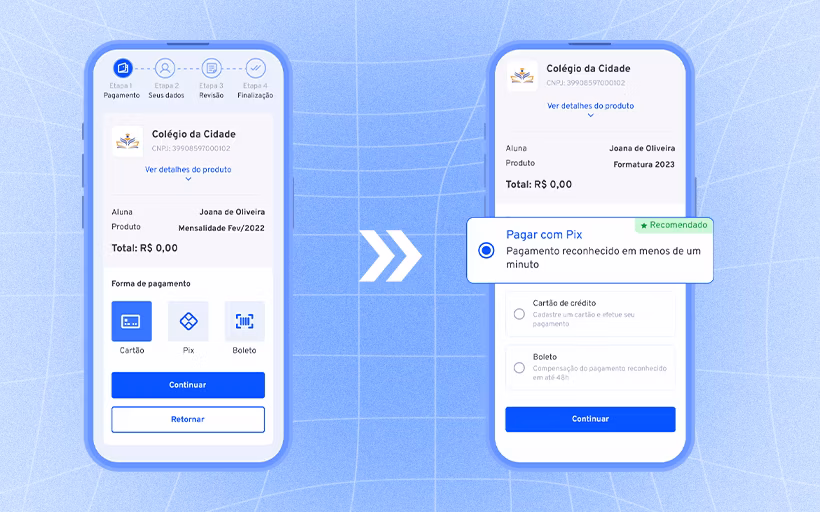 Revised payment screen with Pix set as the default option, a recommended tag, stronger visual contrast, and the updated button label 'Pay with Pix'